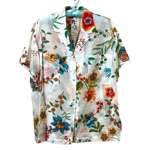 Johnny Was Ardella Silk Blend Coverup Camp Shirt Size Medium